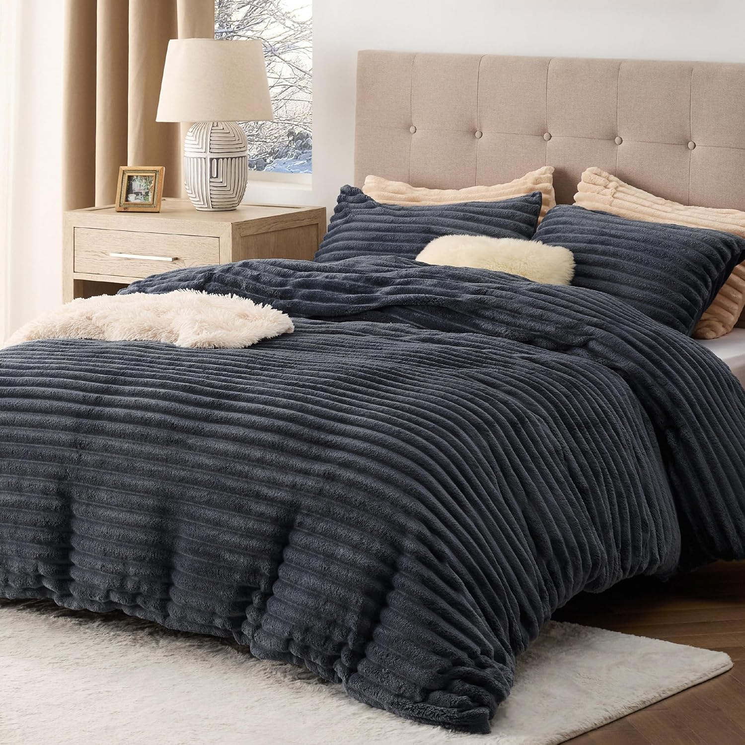 Fluffy Duvet Cover Set - Ultra Soft Plush Shaggy King Size