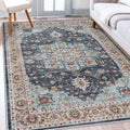 Washable Oriental Area Rug 5x8 Blue Teal Orange - Distressed Floral