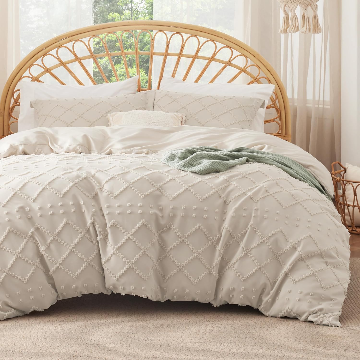 Boho Duvet Cover Queen Size Set with Fitted Sheet and Shams