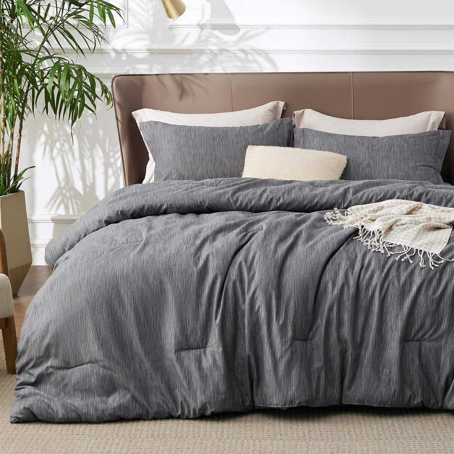 Bedsure Queen Comforter Set - Charcoal Grey Soft Bedding