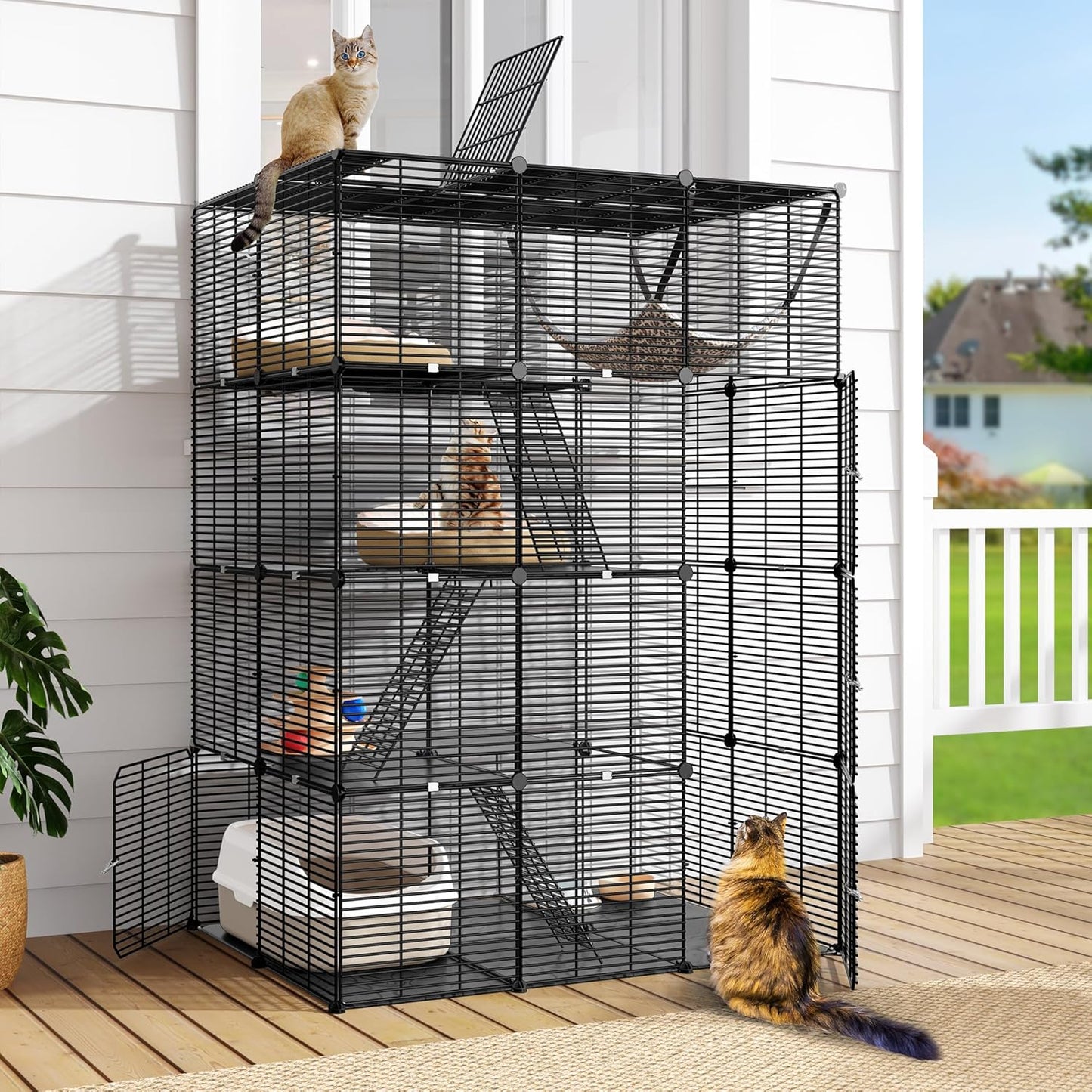 Large Indoor Metal Cat Cage with Hammock for Small Pets