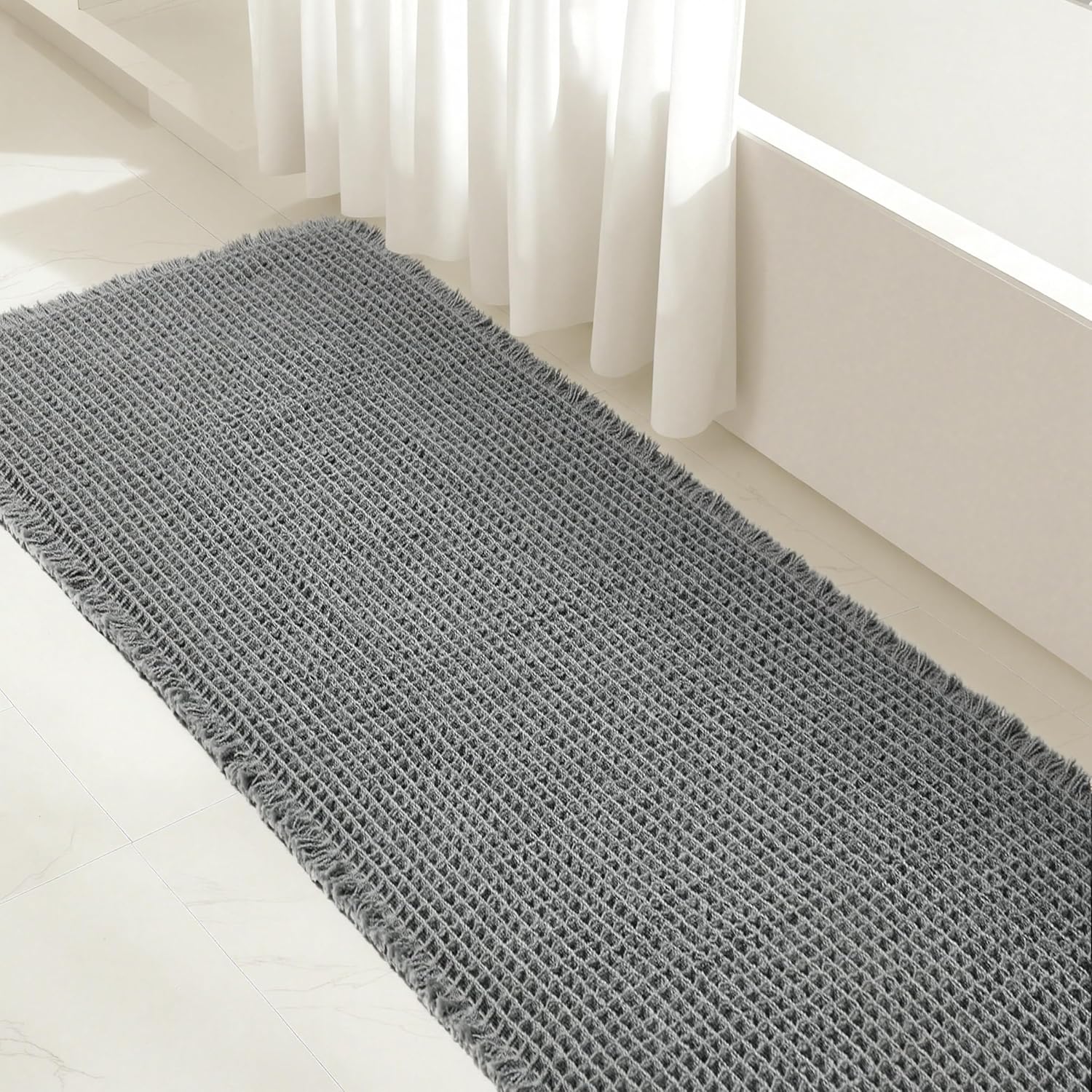 SUBRTEX Waffle Braided Bath Mat - Soft, Absorbent, Non-Slip