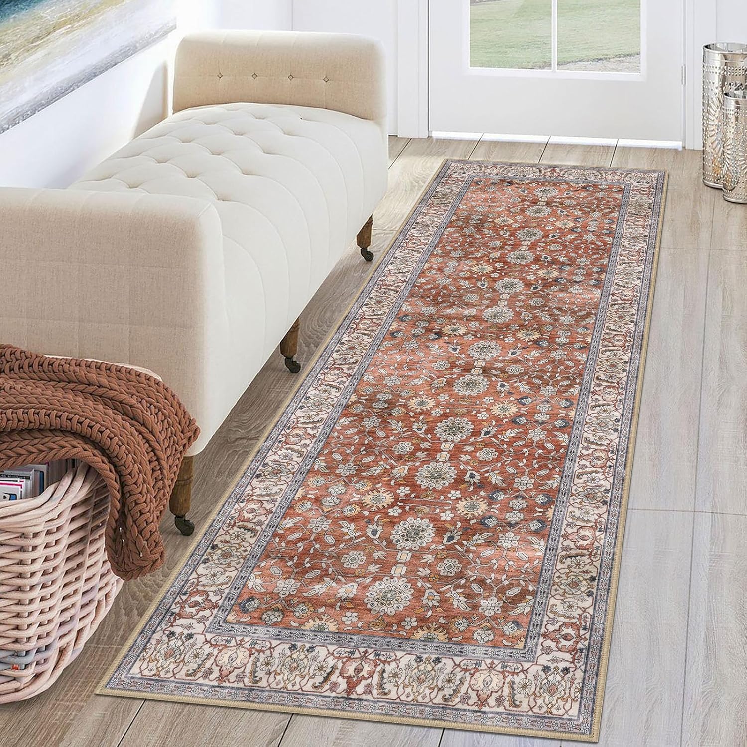 KUTA Vintage Floral Runner Rug Non-Slip 2x6 for Hallways