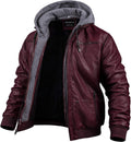 Men's Faux Leather Motorcycle Jacket with Removable Hoodie - Windproof