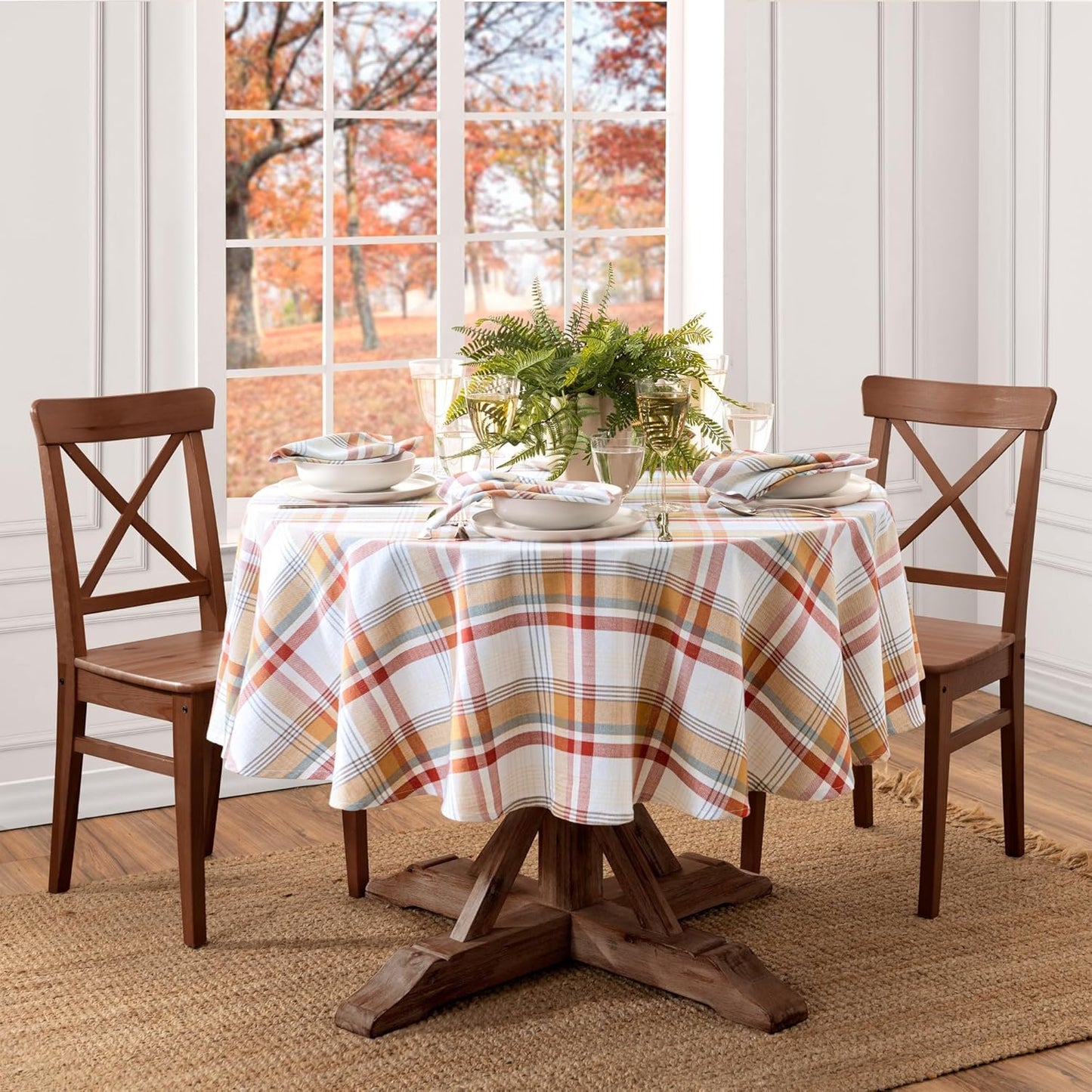 Elrene Home Fashions Seneca Plaid Cotton Oval Tablecloth 60x84