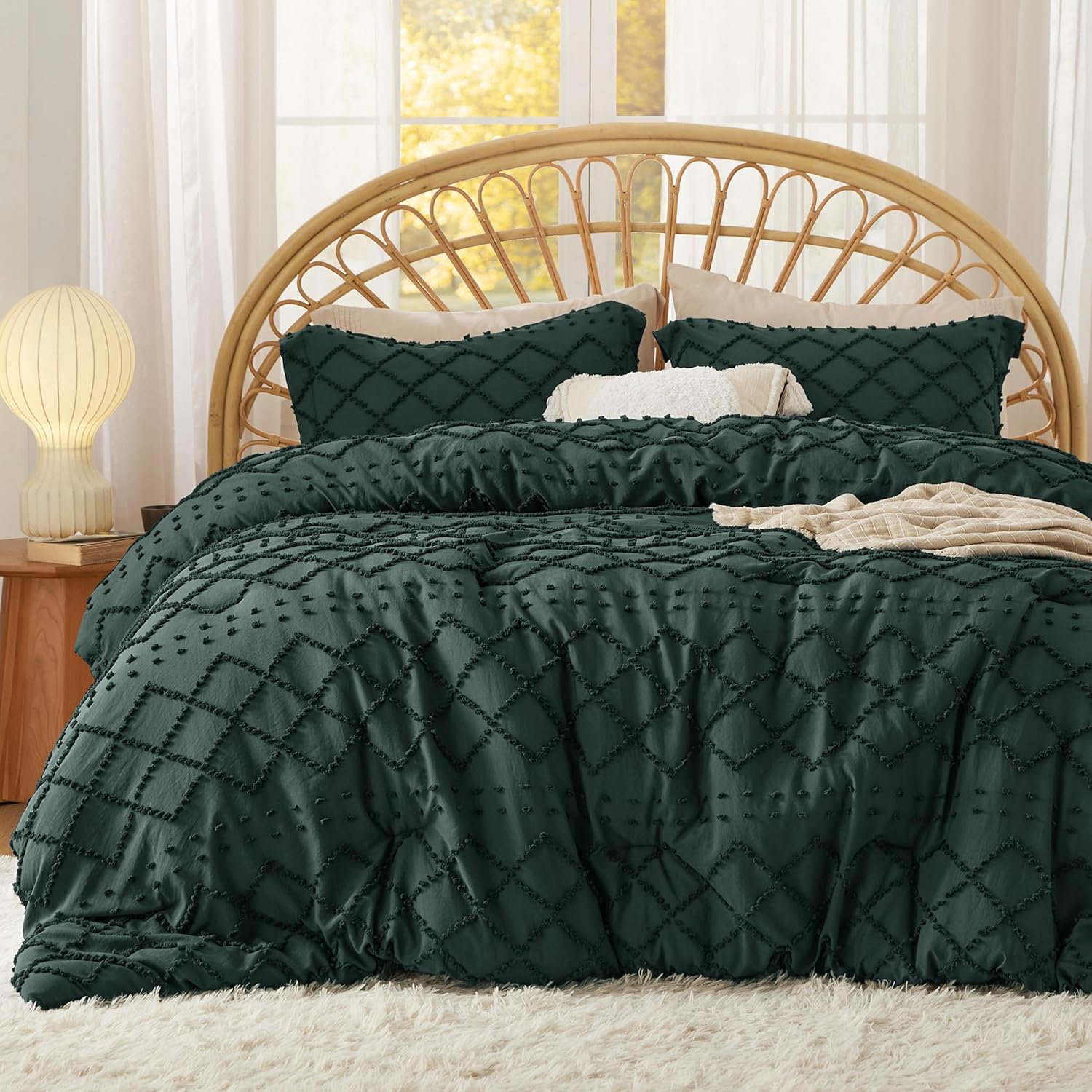 Bedsure Full Comforter Set - Forest Green Boho Chic Bedding