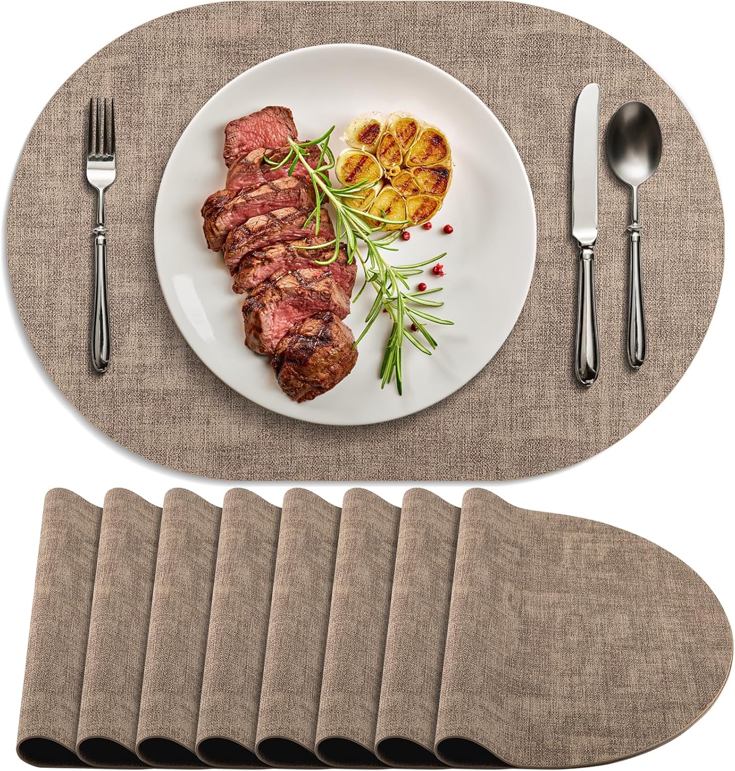 Non Slip Heat Resistant Oval Faux Leather Placemats Set of 8