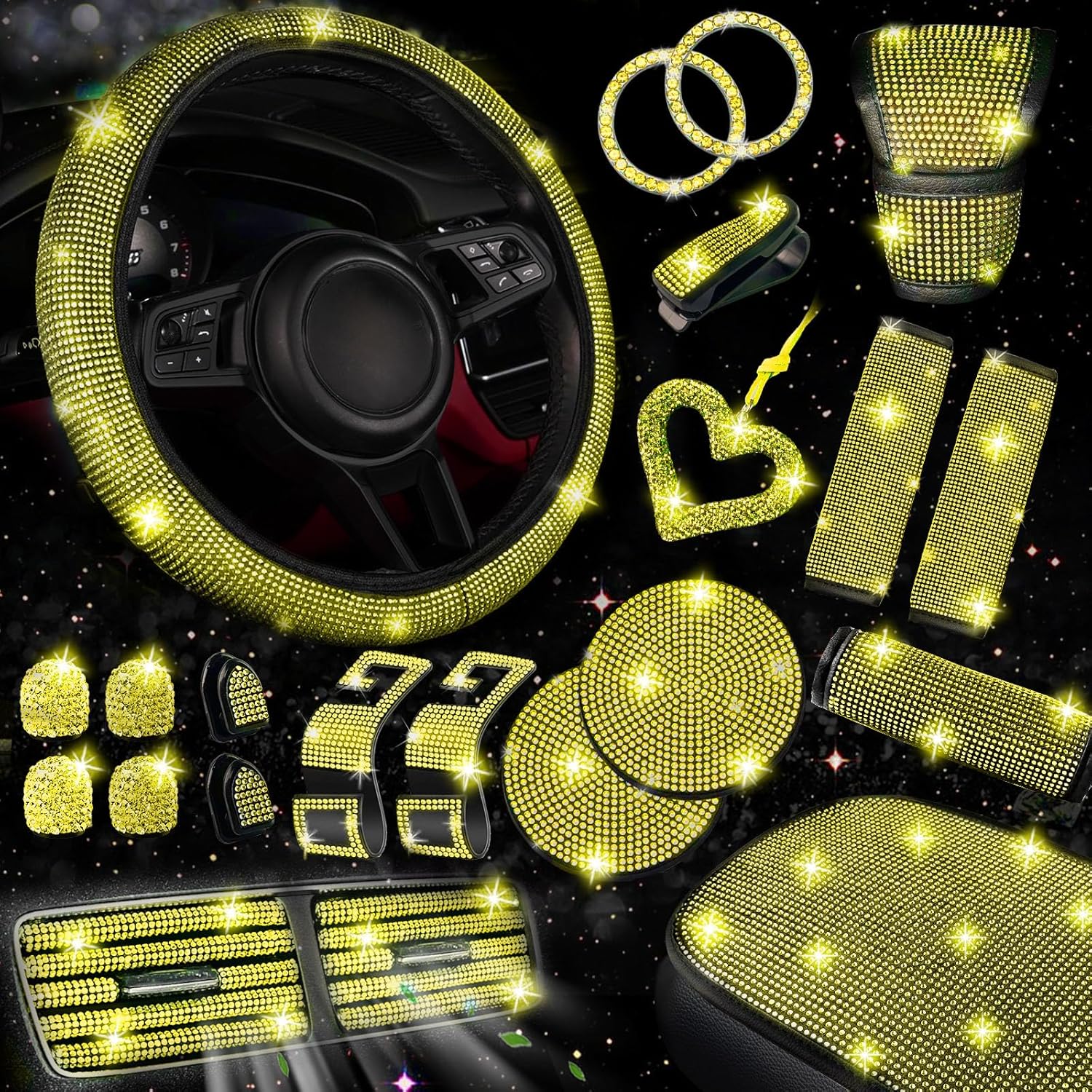 Bling Car Accessories Set for Women - 30 Pcs Stylish Kit