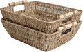 Hand-Woven Jumbo Storage Baskets with Wooden Handles - 2-Pack