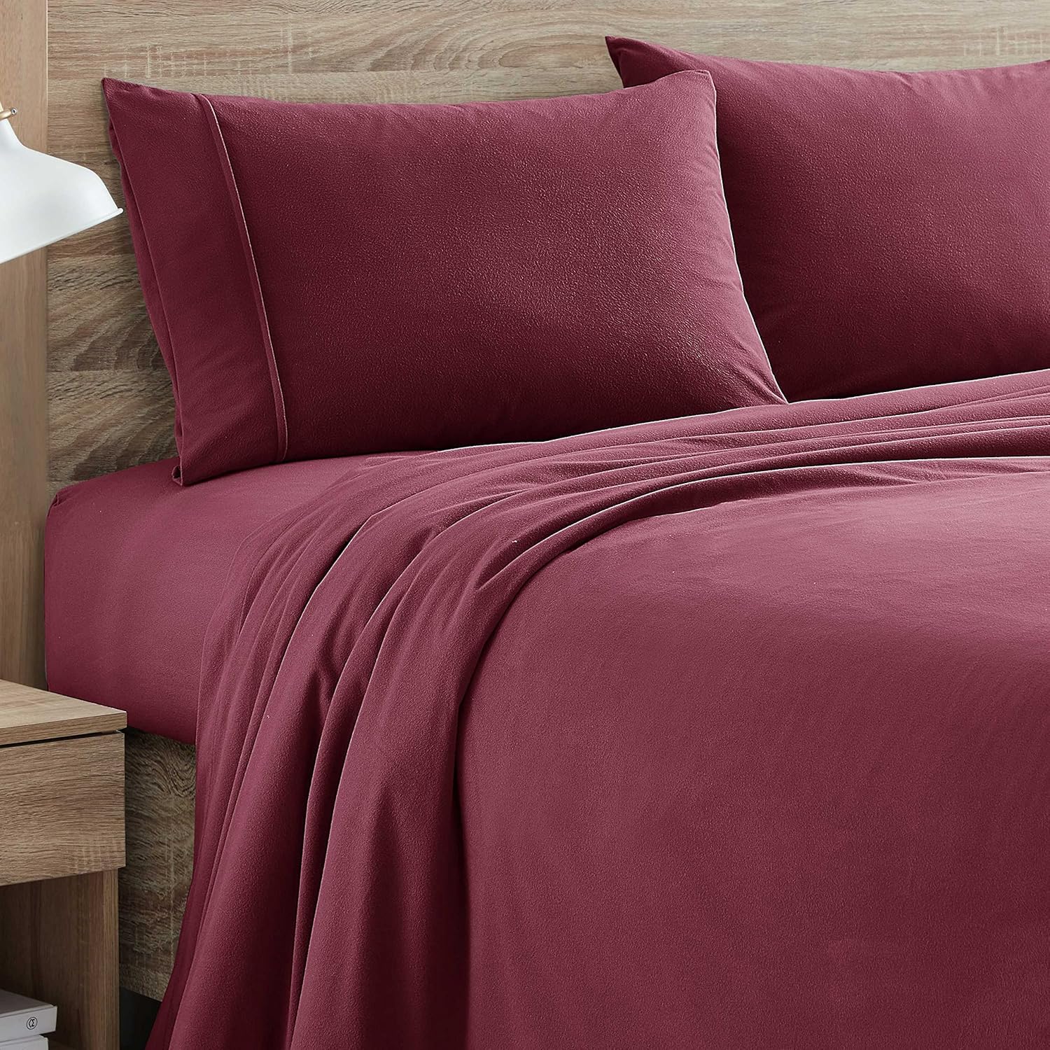 Flannel Sheets Set for Queen Bed, Warm and Cozy Burgundy Red