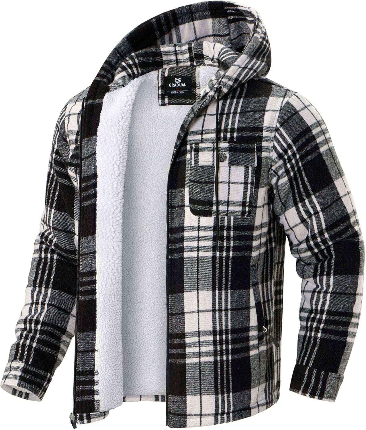 G Gradual Men's Flannel Jacket: Warm Sherpa Lined Hoodie