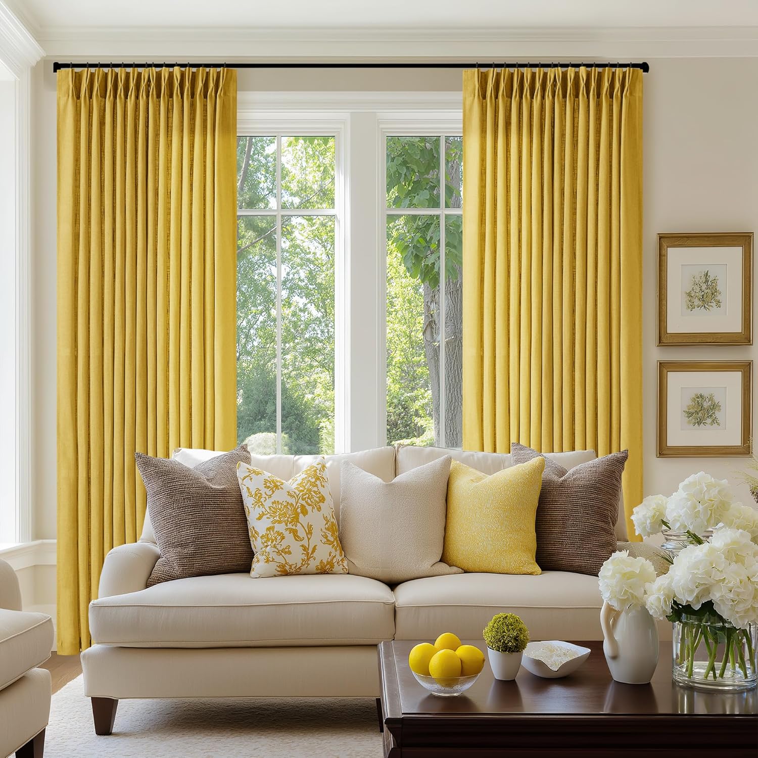 Gold Yellow Linen Pinch Pleated Curtains for Elegant Spaces