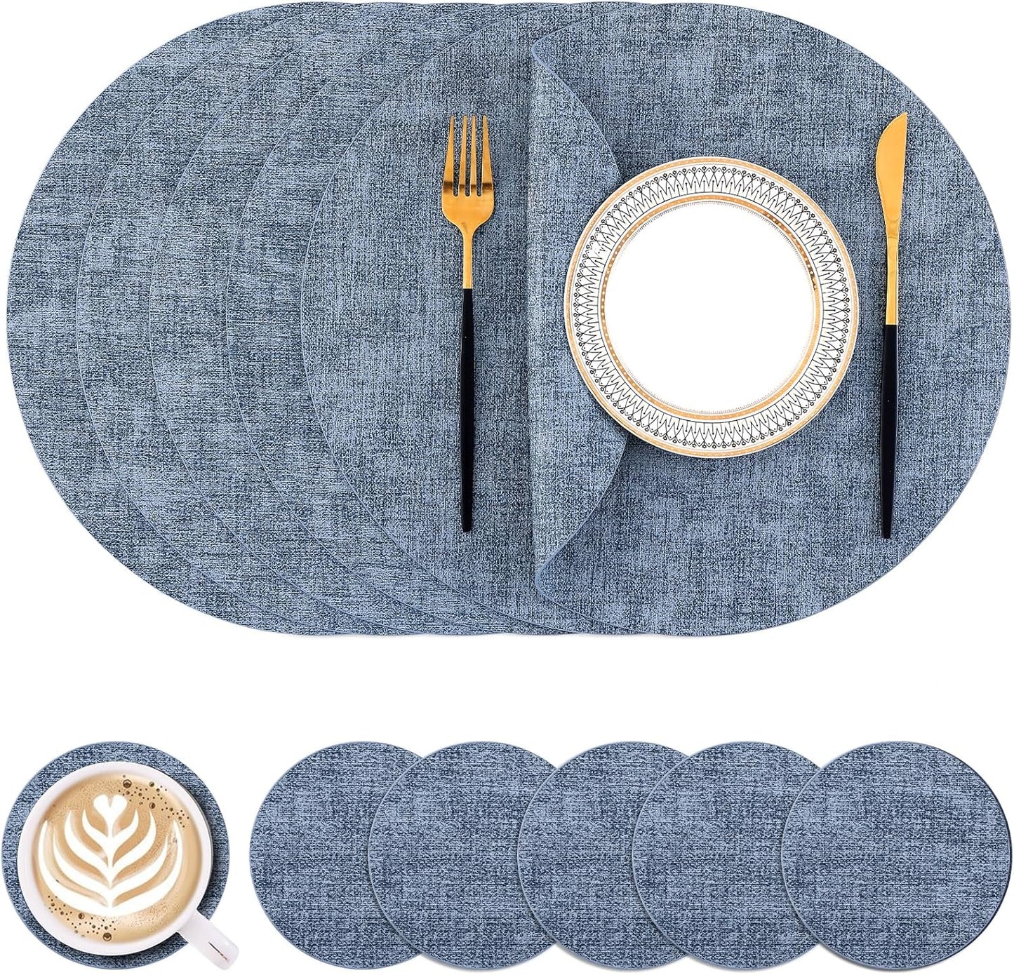 Homaxy Round Faux Leather Placemats Set of 6 for Dining