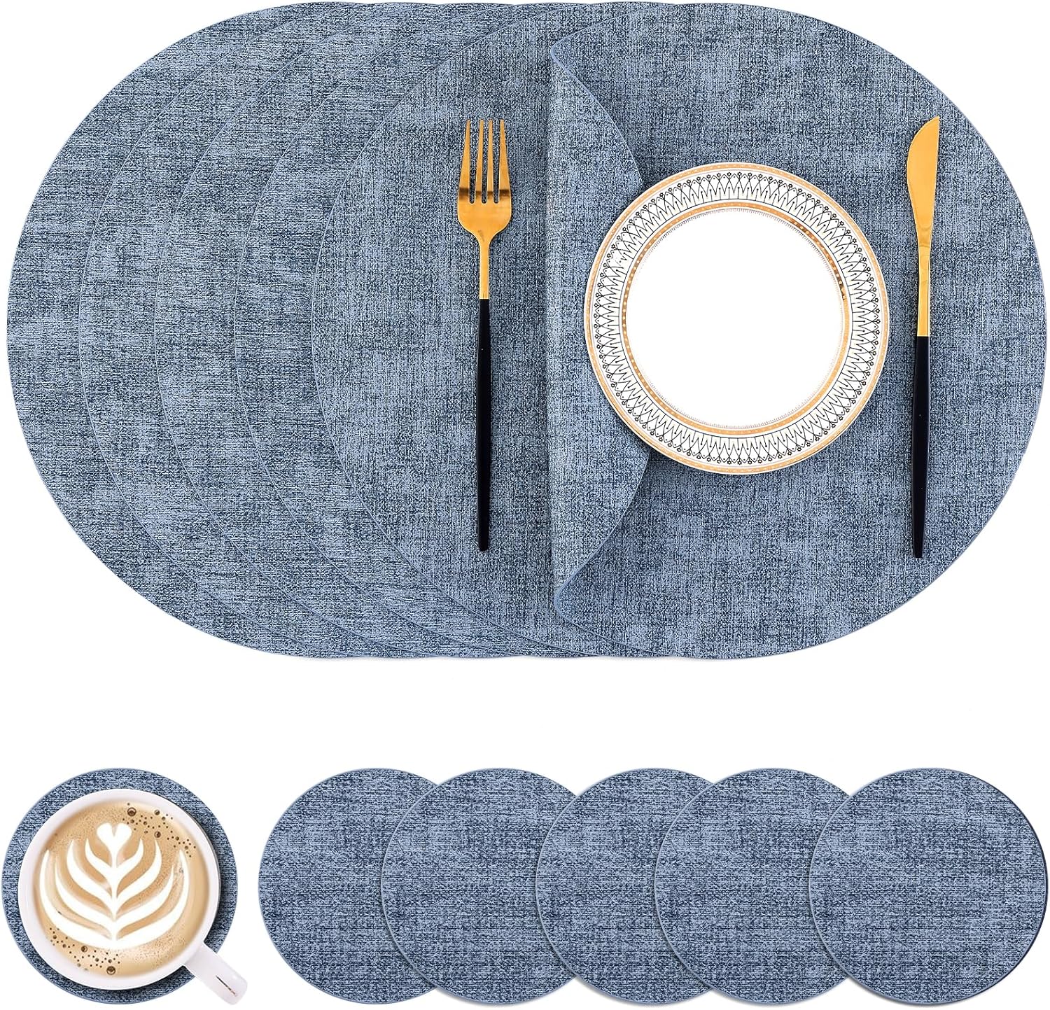 Homaxy Round Faux Leather Placemats Set of 6 for Dining