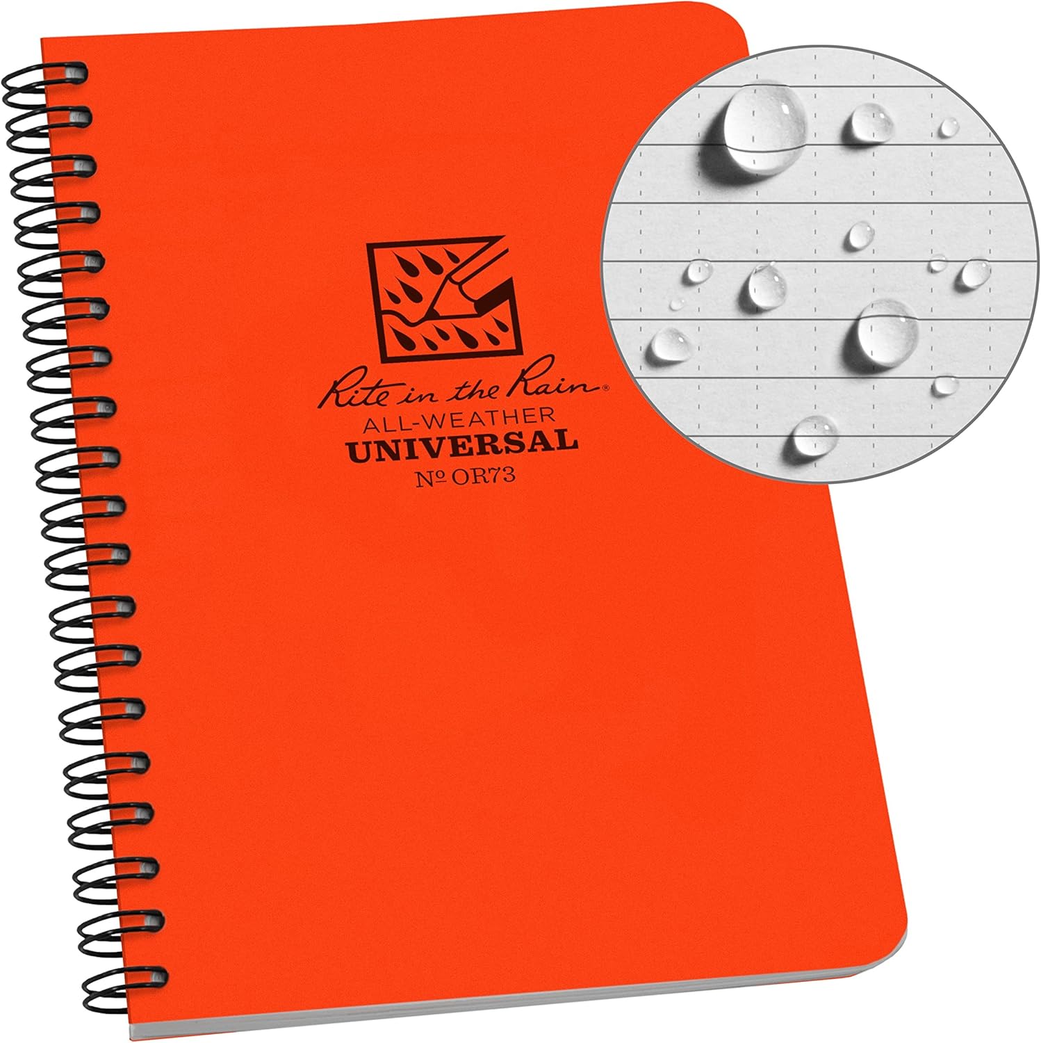 Rite in the Rain Weatherproof Side Spiral Notebook - Orange Cover, Waterproof & Durable