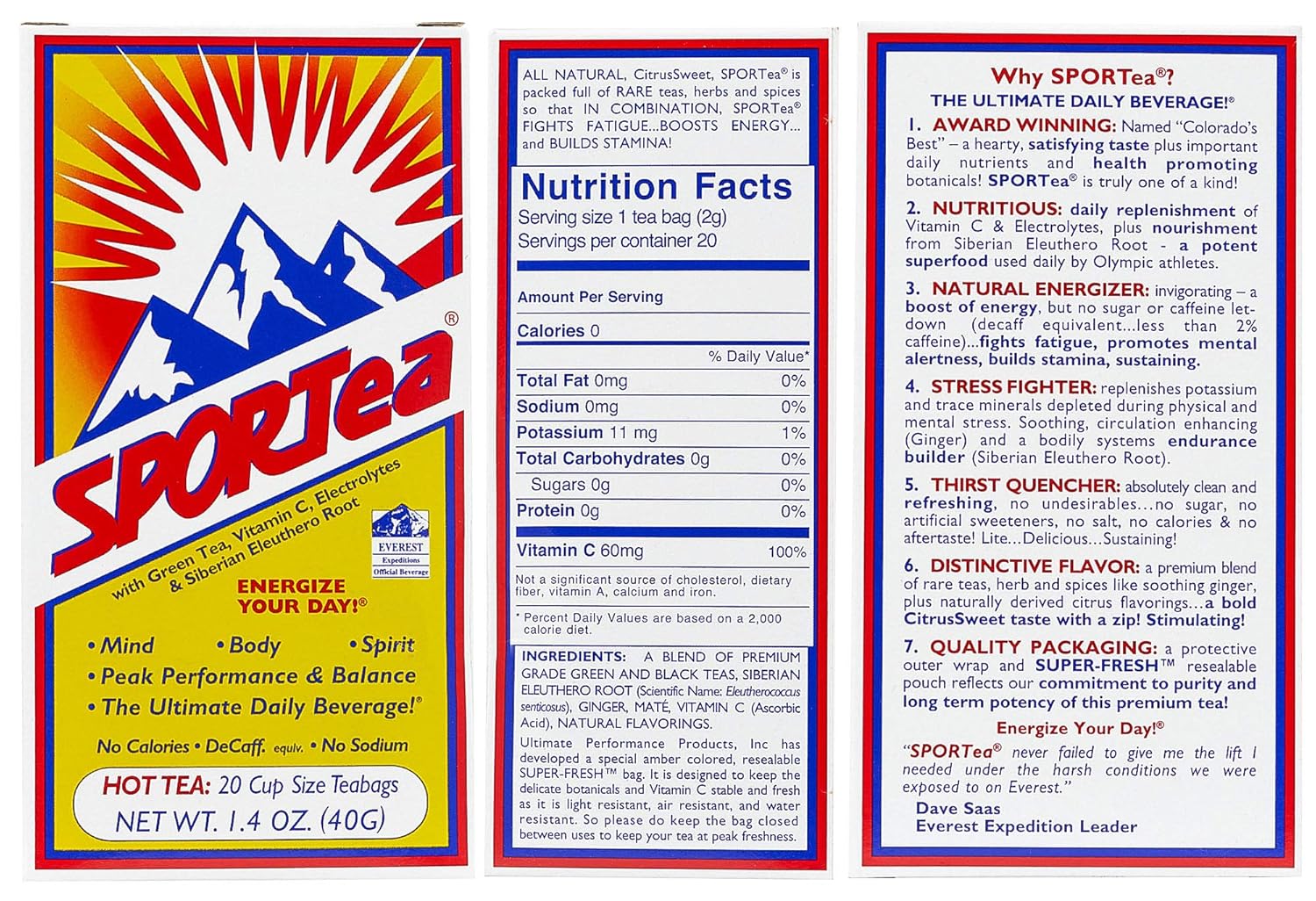 SPORTea Hot Natural Decaf Energy Drink for Stress Relief