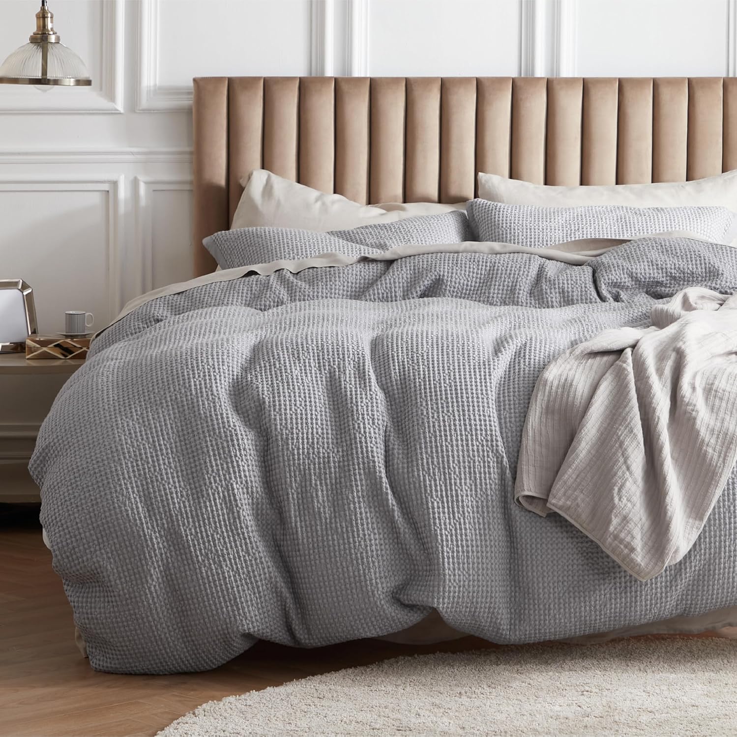 Bedsure Cotton Duvet Cover Set - 100% Cotton Waffle Weave