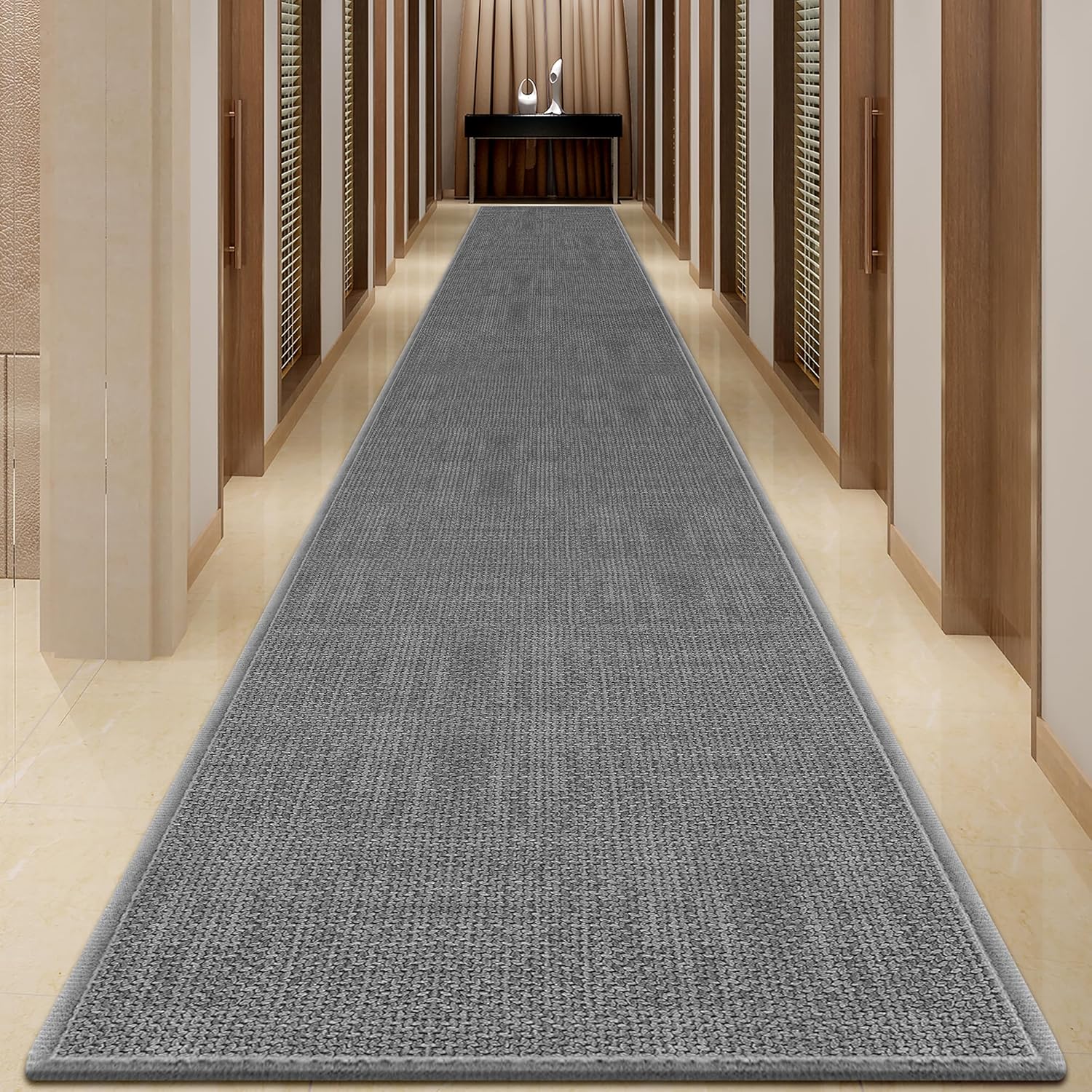 20 ft Jute Entryway Runner Rug for Hallway - Grey Non Slip Mat
