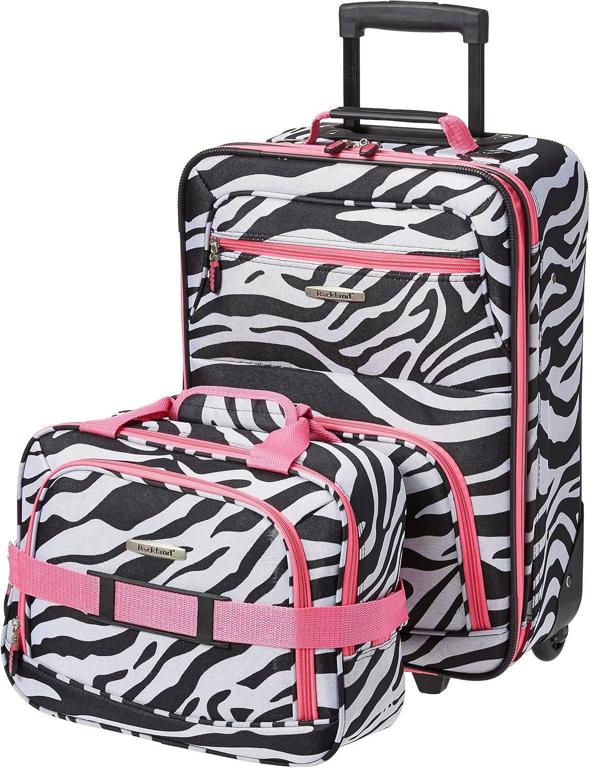 Rockland Fashion Softside Upright Luggage Set in Pink Zebra Design