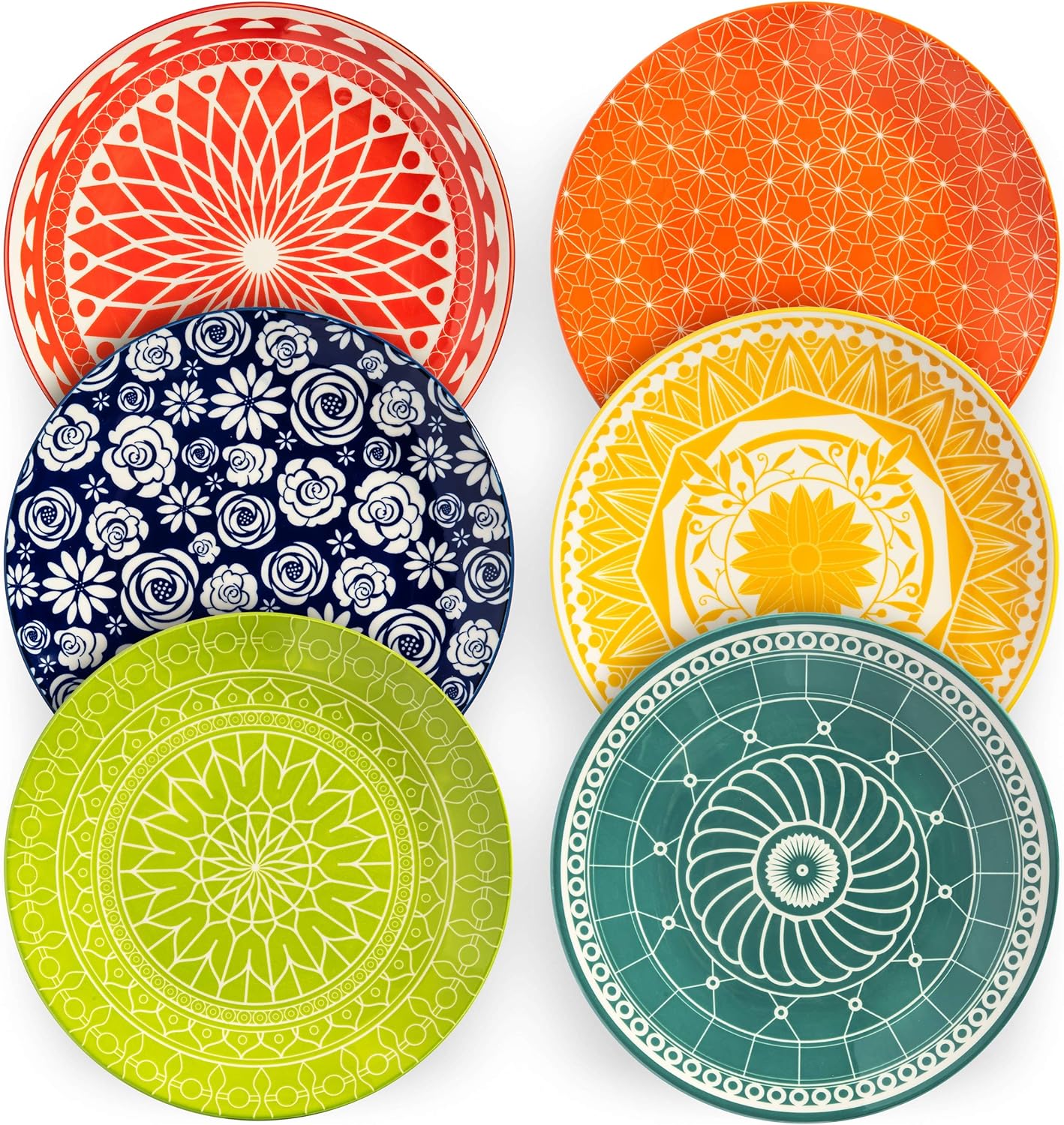 Colorful Mismatched Dinner Plates Set of 6 - Fun Boho Dishes
