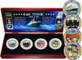 4 Coin Titanic Wooden Box Set - Colorized Half Dollar Collectible