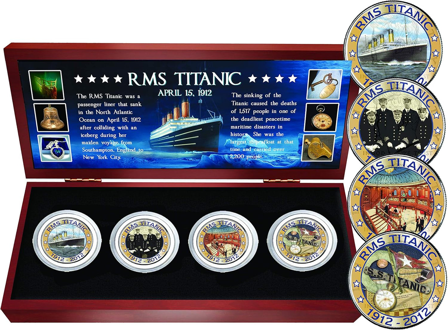 4 Coin Titanic Wooden Box Set for Collectors and Enthusiasts