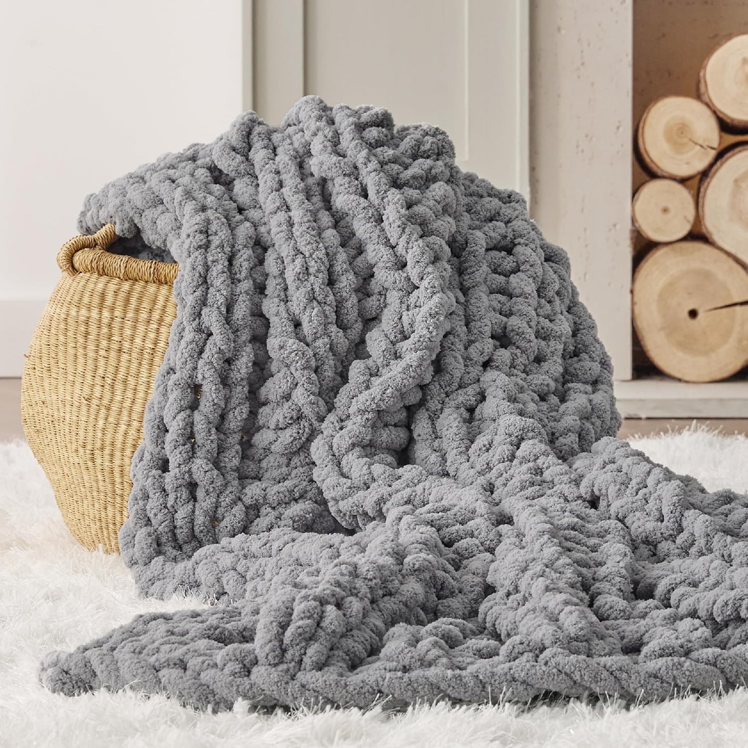 Bedsure Chunky Knit Throw Blanket - Cozy Chenille Yarn Decor