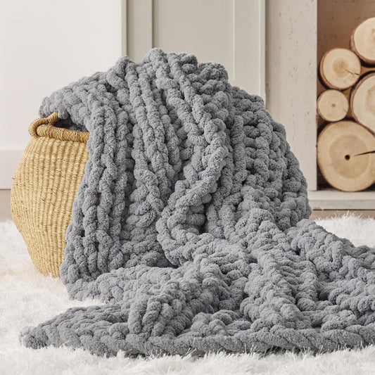 Bedsure Chunky Knit Throw Blanket - Cozy Chenille Yarn Decor