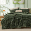 Bedsure Fluffy Comforter Set King Size - Olive Green Plush Warmth