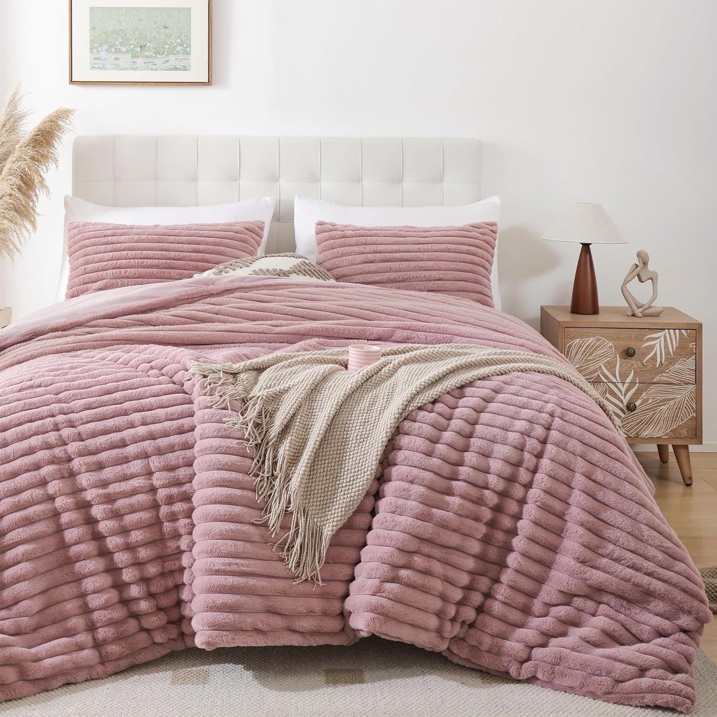 Smoofy Fluffy Full Size Comforter Set - Old Pink Luxury Fleece