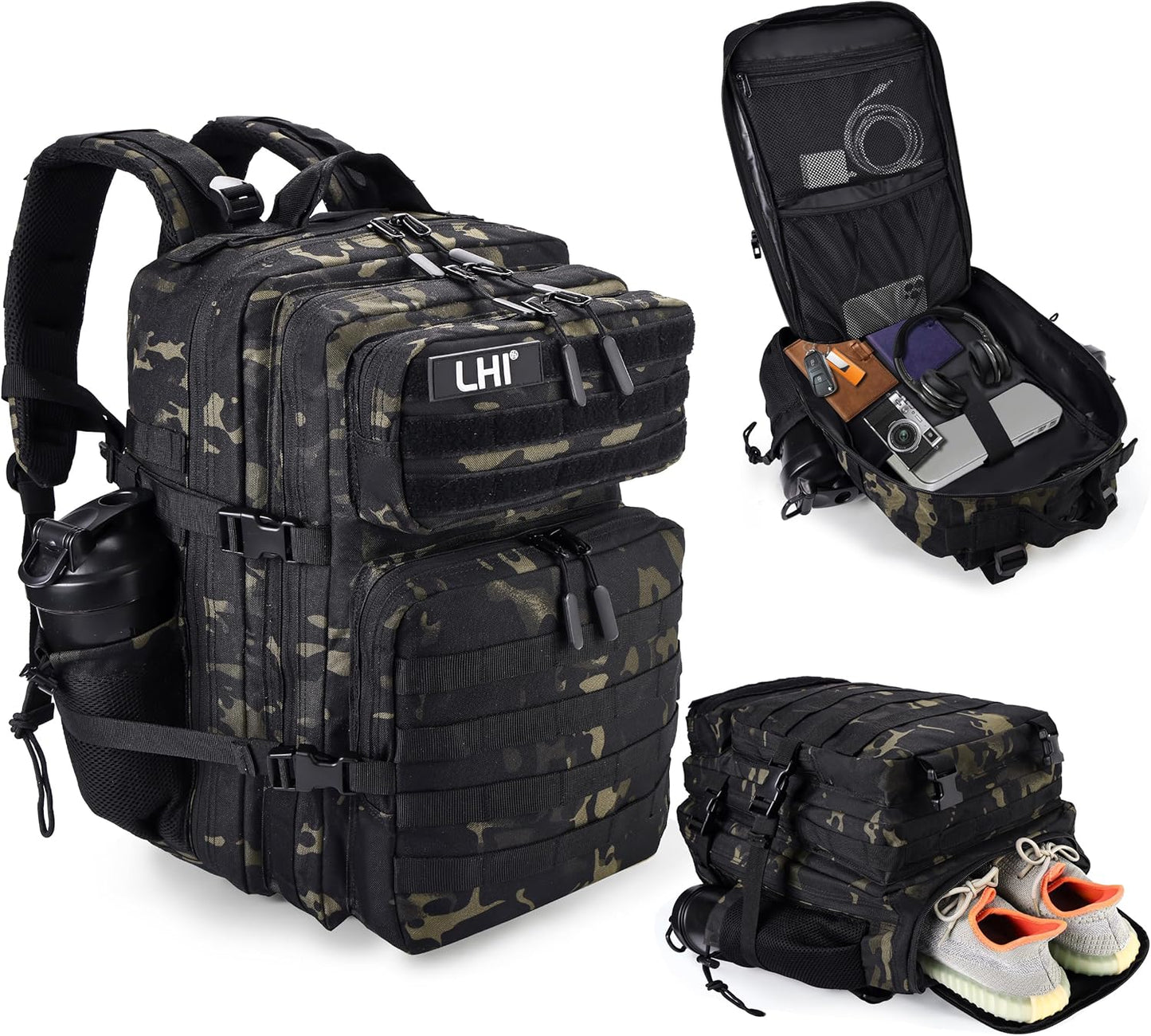 LHI Military Tactical Backpack 45L with Shoe Compartment for Travel