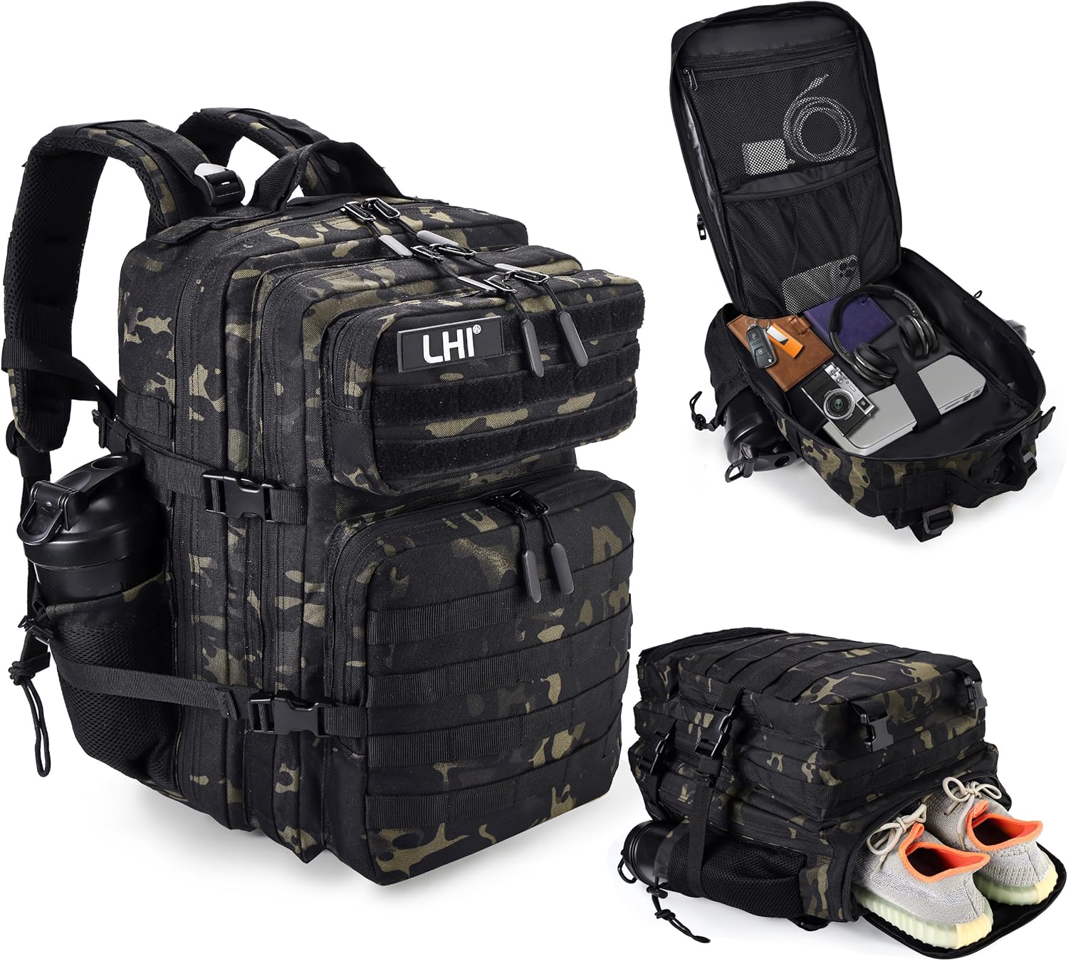 LHI Military Tactical Backpack 45L with Shoe Compartment for Travel