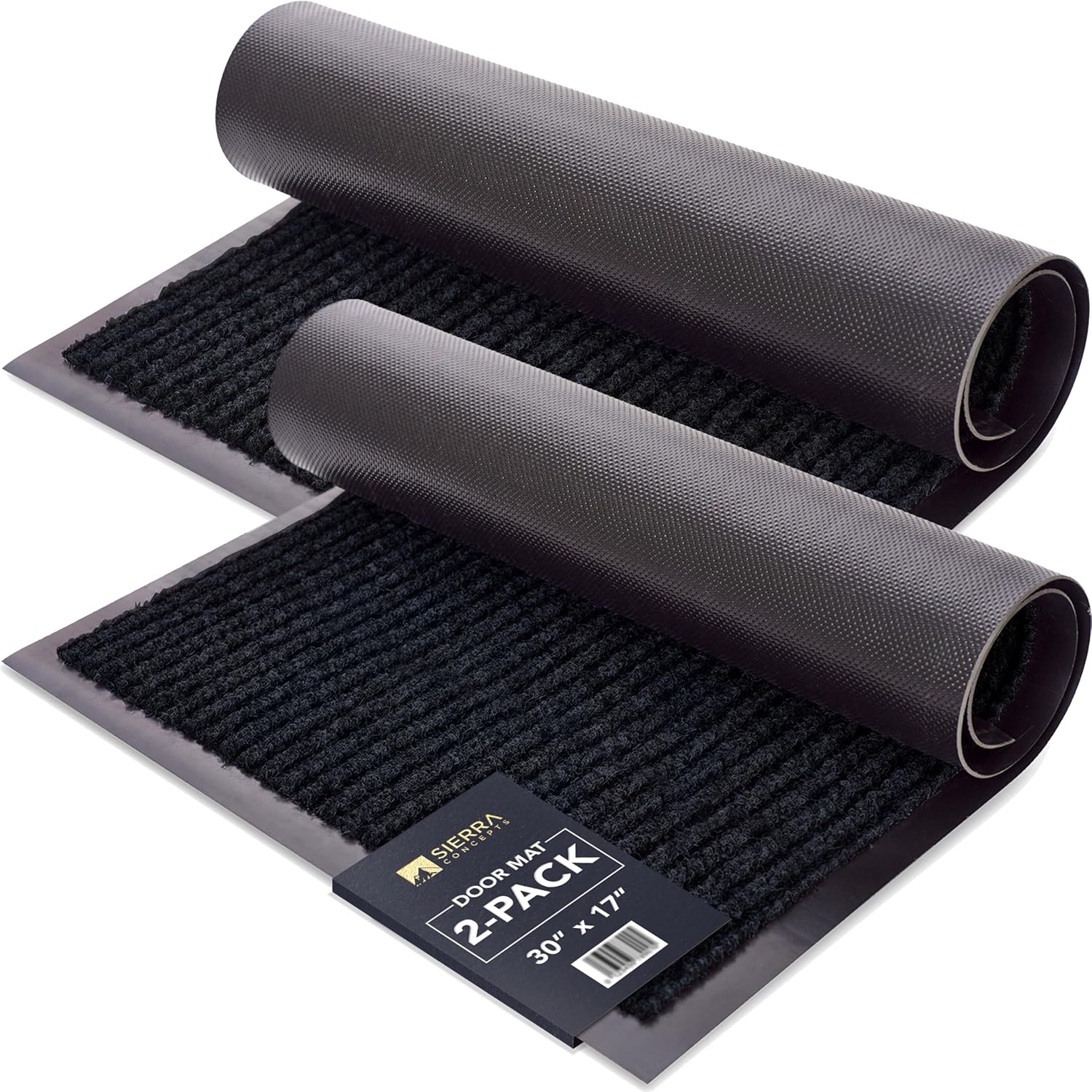 Sierra Concepts 2-Pack Ribbed Black Front Door Mat for Entryways