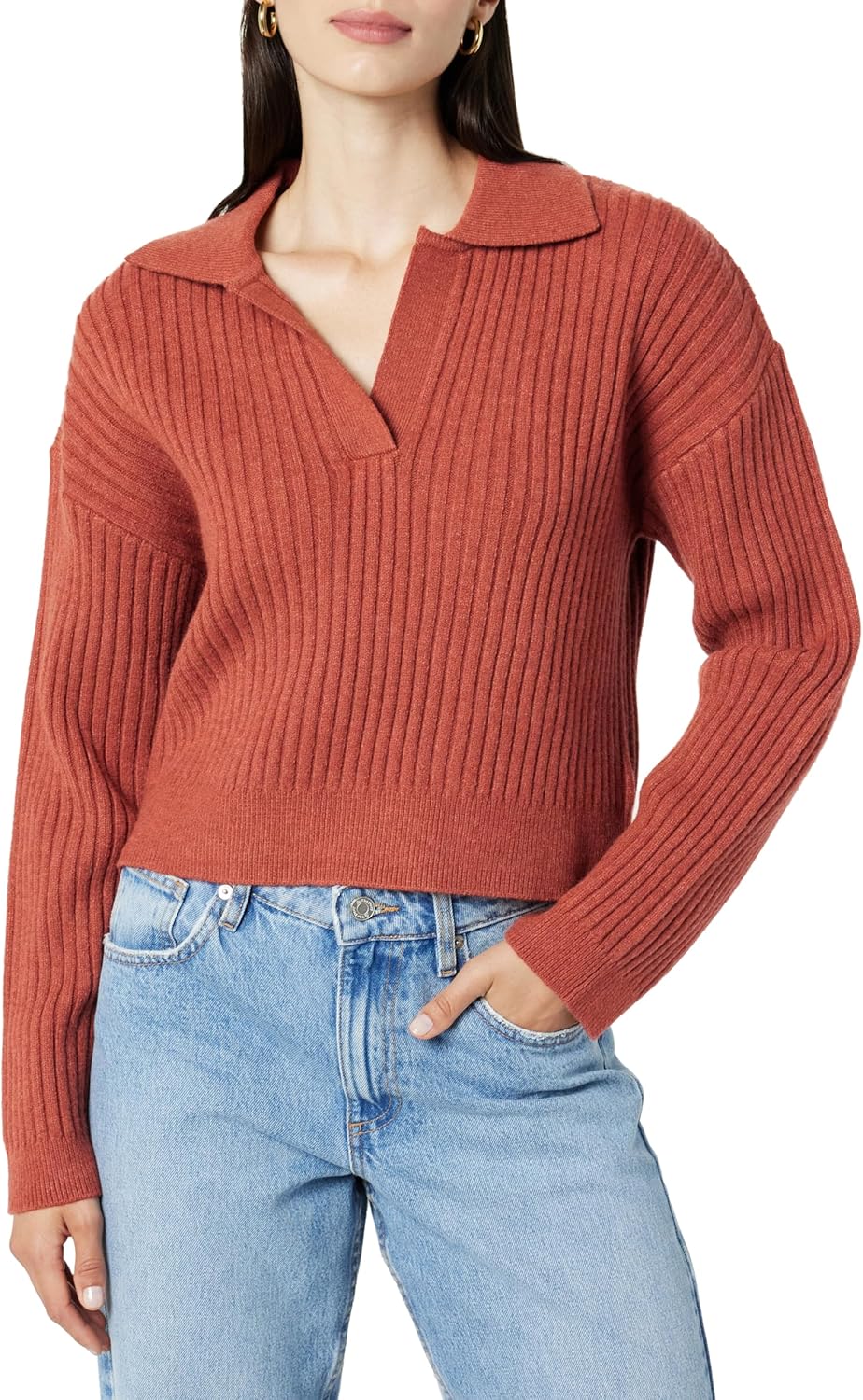 The Drop Women's Marcy Ribbed Polo Top - Casual Fit Essential