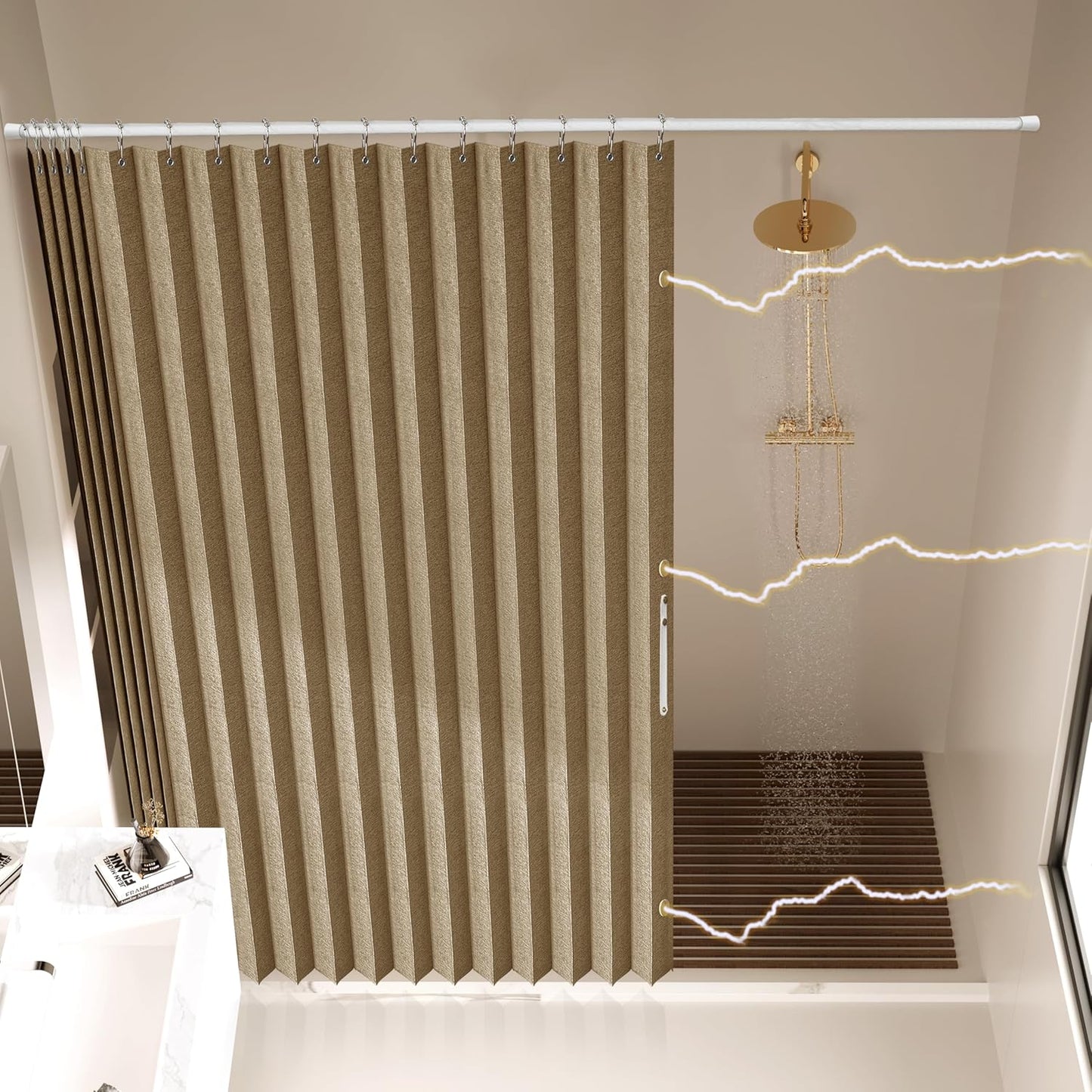AJAZZ Magnetic Folding Shower Curtains for Modern Bathrooms