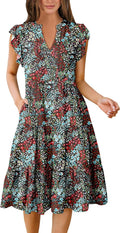 ANRABESS Womens Ruffle Sleeve V Neck Midi Dress - Flowy Tiered Fit