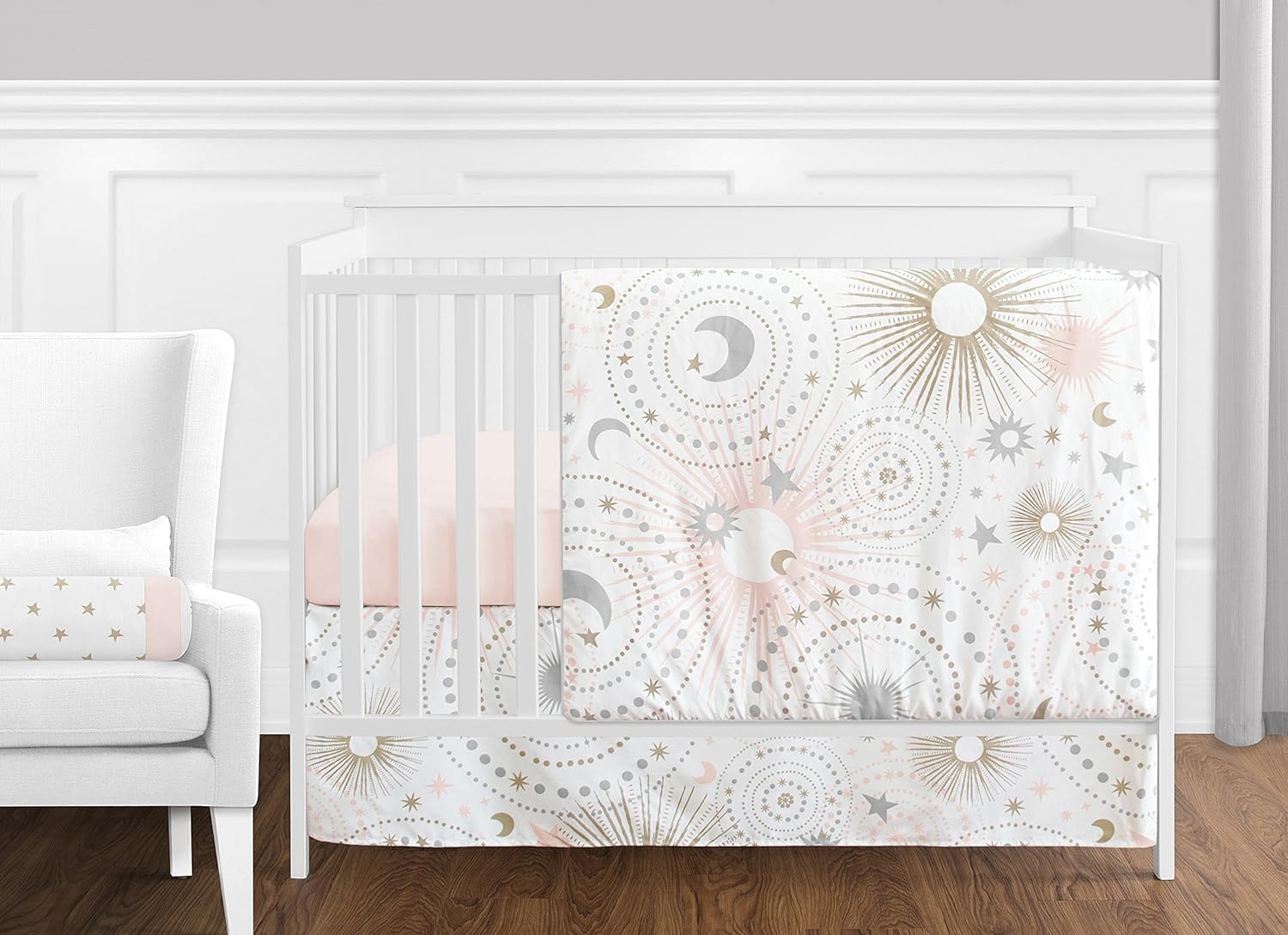 Celestial Baby Girl Crib Bedding Set in Blush Pink and Gold