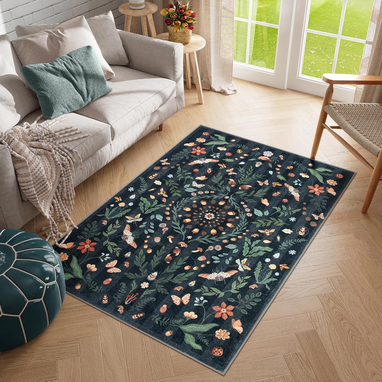 Lahome Insect Botanical 3x5 Washable Rug for Cozy Spaces