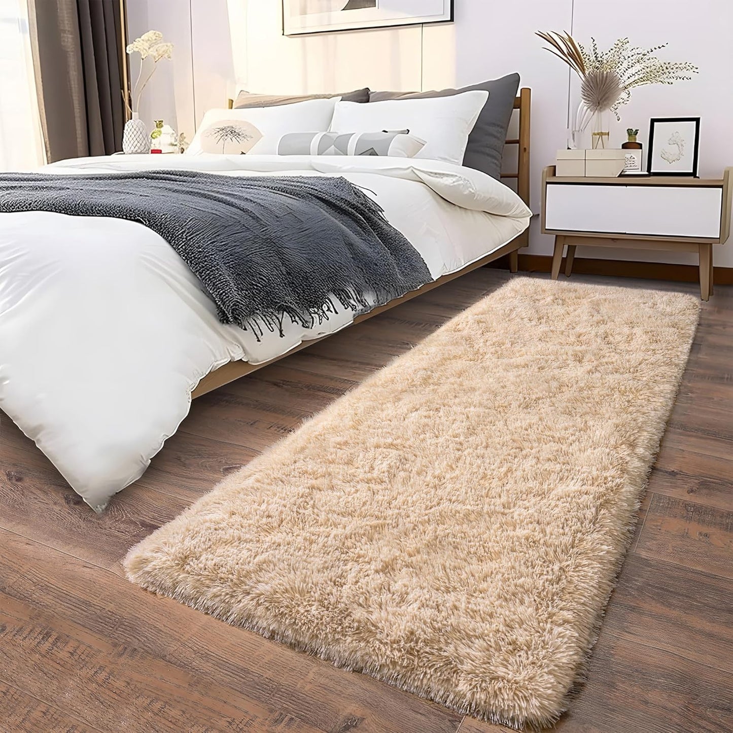 Soft Runner Rugs for Bedroom Hallways - Fluffy Shag 2x6 Feet