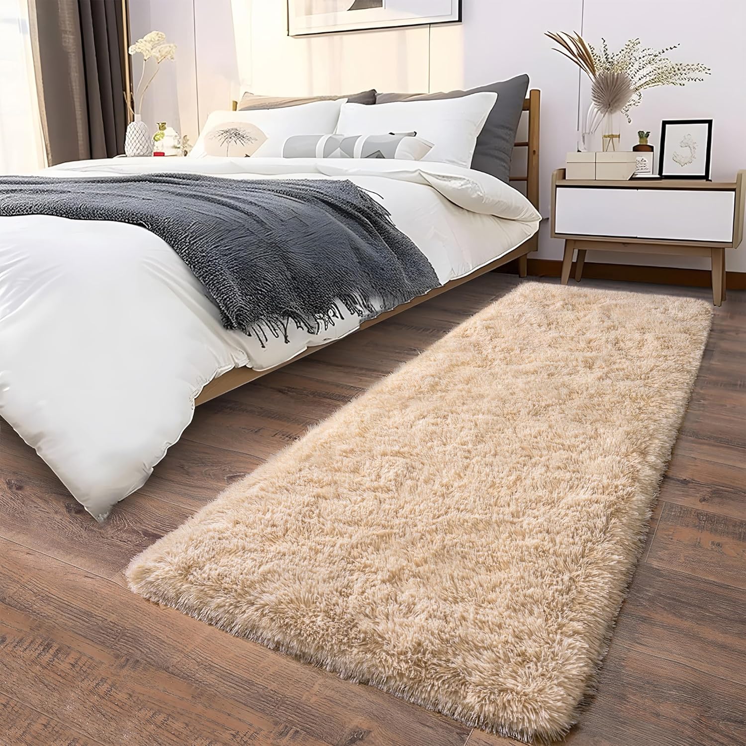 Soft Runner Rugs for Bedroom Hallways - Fluffy Shag 2x6 Feet