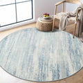 Round Rug 4ft Washable Circular Area Rug - Neutral Blue Accent