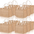 Cunno 12 Pc Burlap Tote Bag Mini Jute Reusable Bag with Handles