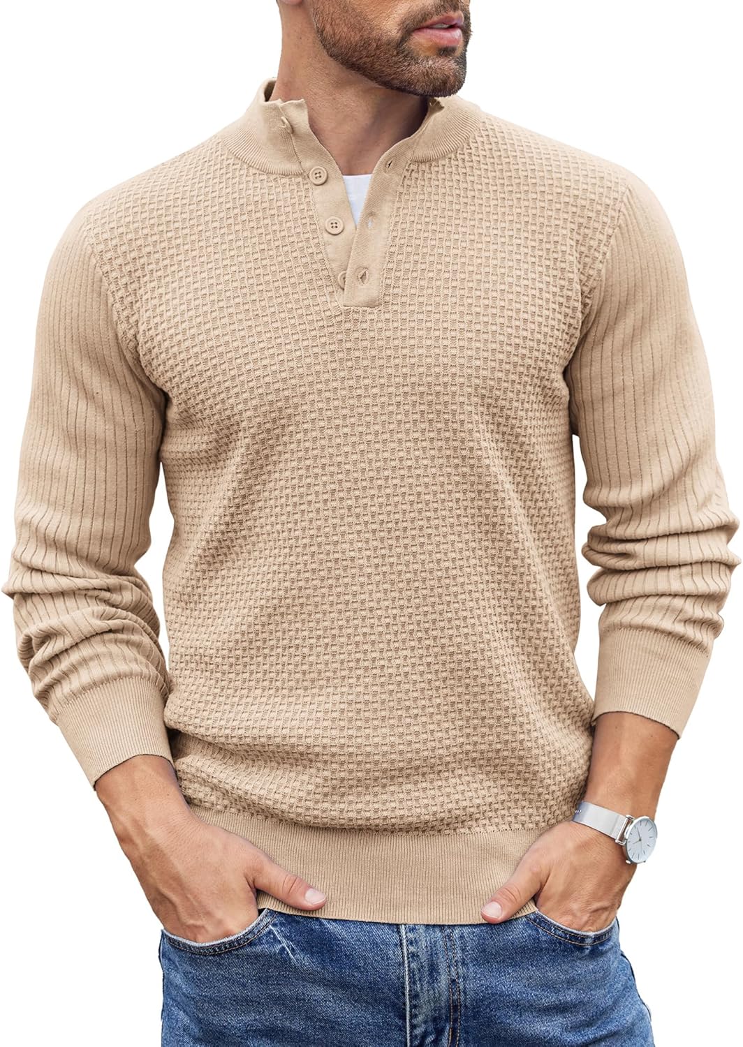 COOFANDY Men's Quarter Button Sweater for Stylish Casual Wear
