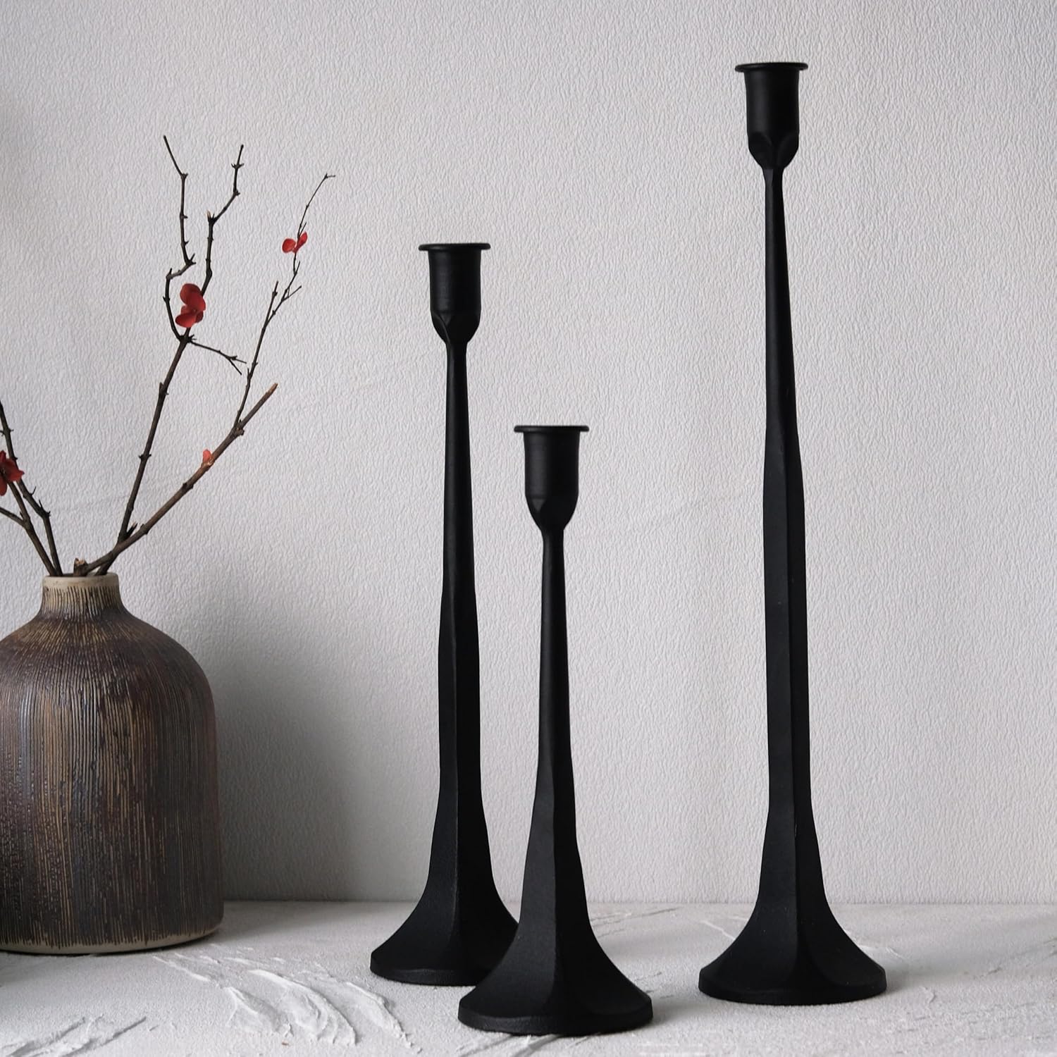 Denique Iron Taper Candle Holder Set of 3 for Home Decoration