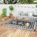 Outdoor Rug for Patio 8 ft x 10 ft Black & White Rhombus - Reversible