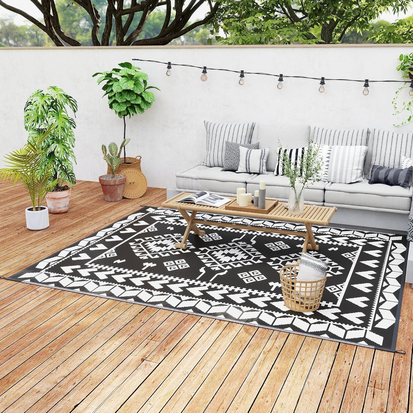 Outsunny Outdoor Rug for Patio - Waterproof Reversible Mat