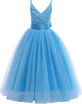 Glamulice Flower Girls Spaghetti Strap Tulle Dress - Elegant Deep Sky