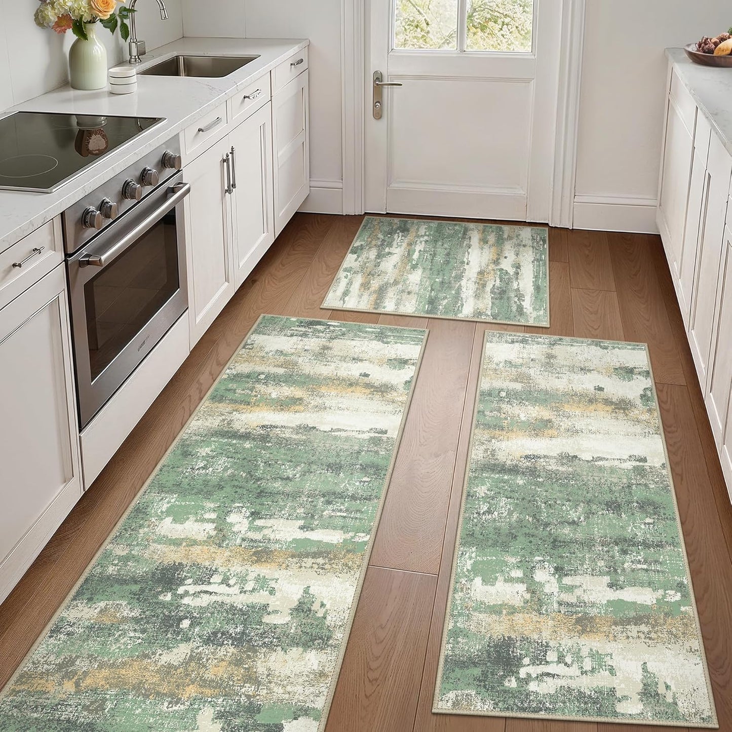 GENIMO Kitchen Rugs Sets of 3 Non Slip Washable Mats for Floor