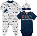 NFL Baby Boys' 3-Piece Cotton Bodysuit Footie and Cap Set - Soft Team
