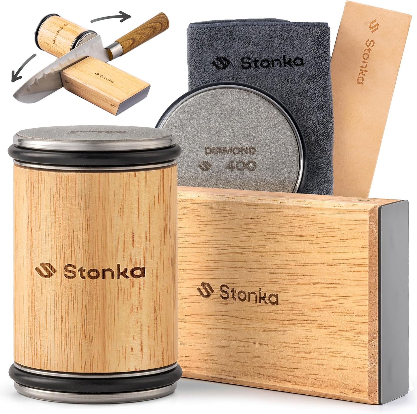 Stonka Oak Rolling Knife Sharpener Kit with Dual-Grit Wheels